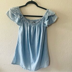 Cavalini woman's chambray denim blouse S soft blue chic prairie cottage core